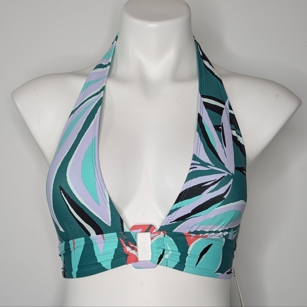 NWT Anne Cole blue purple triangle tie neck bikini top XS